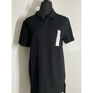 Good Fellow Black Button Down Collard Ribbed Short Sleeve Shirt Size LARGE